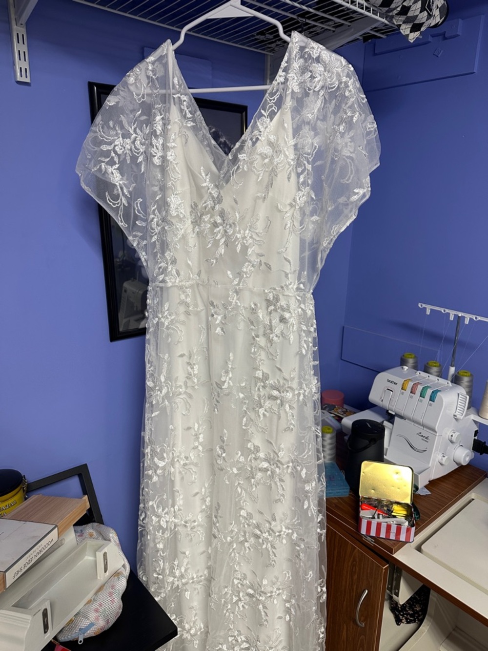 Vintage Ivory Floral Tulle Sheath Wedding  Dress